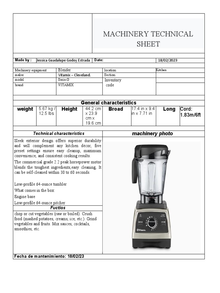 An Analysis of Kitchen Machinery A Technical Specifications Sheet