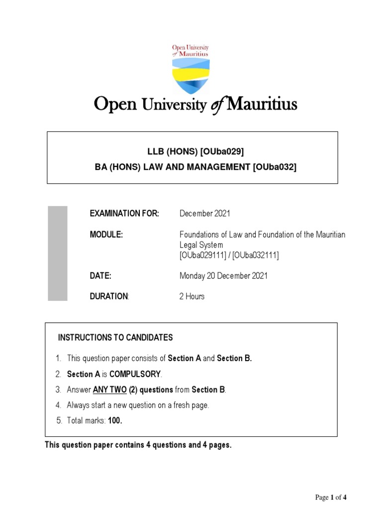 Foundation of Law and The Mauritian Legal System PDF Mauritius