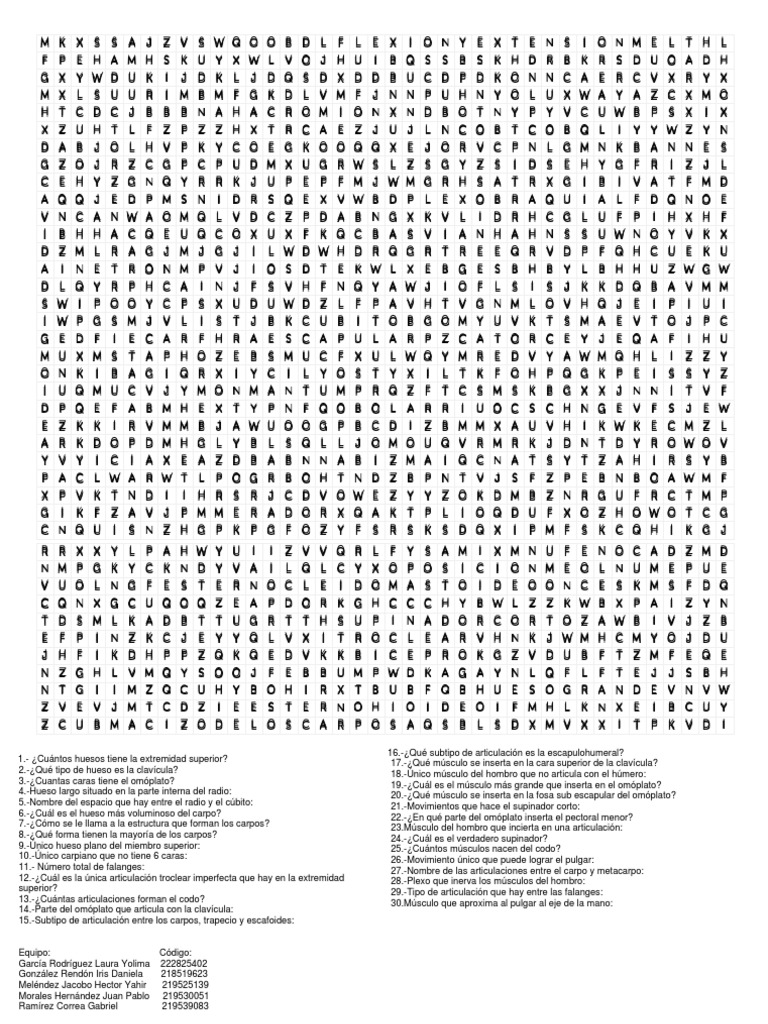 Sopa de letras: Anatomía y músculos | PDF | Sistema musculoesquelético ...