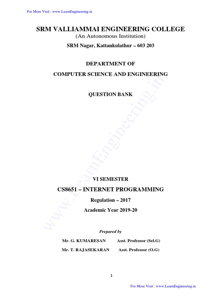 CS8651-Internet Programming QP - by WWW - LearnEngineering.in | PDF ...