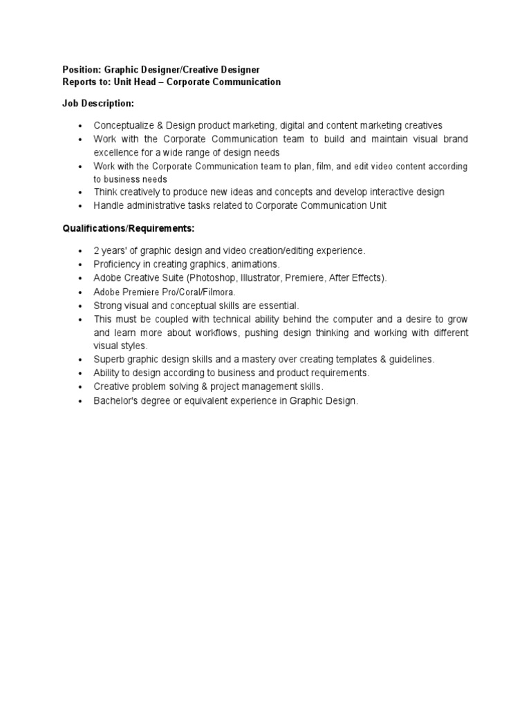 Graphic Designer Job Description PDF