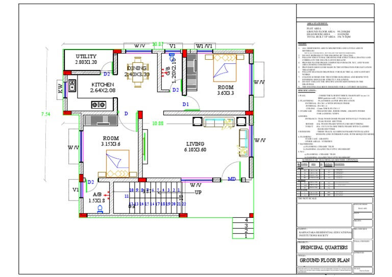 Ground Floor Area Plan With Dimensions | PDF | Door | Wall