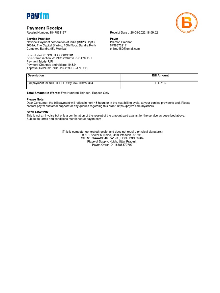 Invoice_18888372709 electricity payment receipt aug 22 PDF