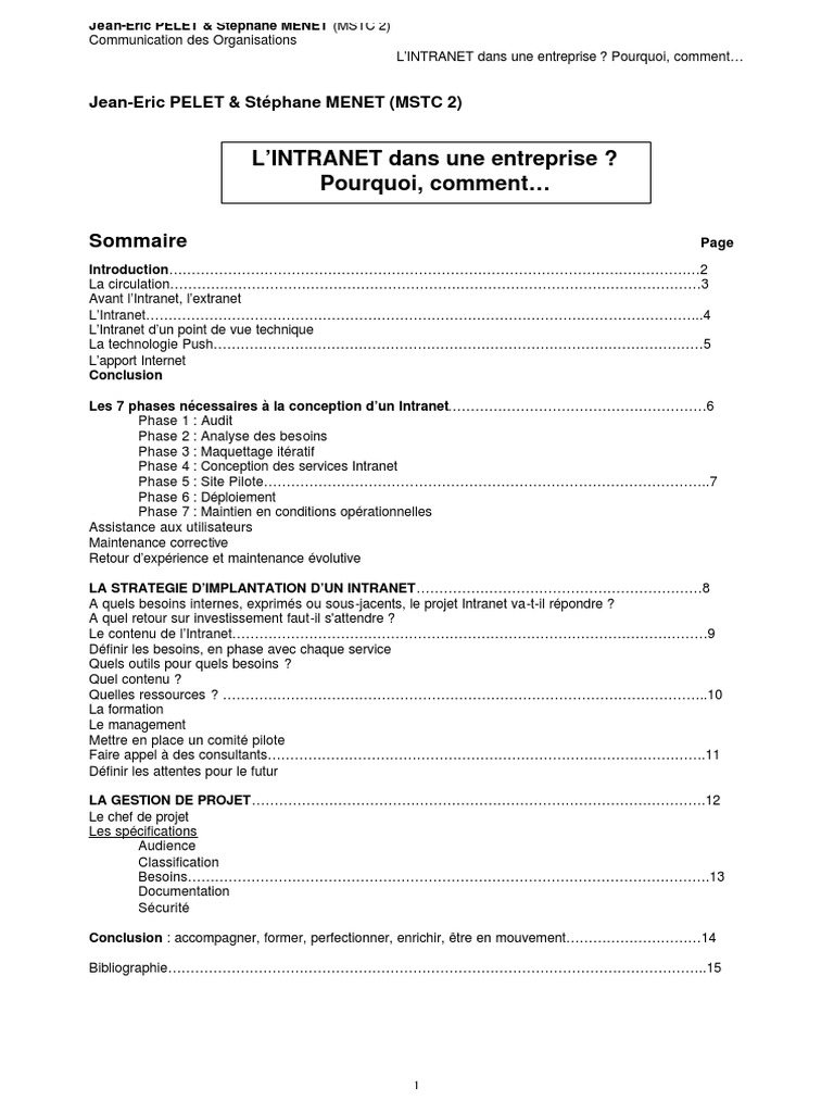 Optimisation Intranet en Entreprise | PDF | Application | l'Internet