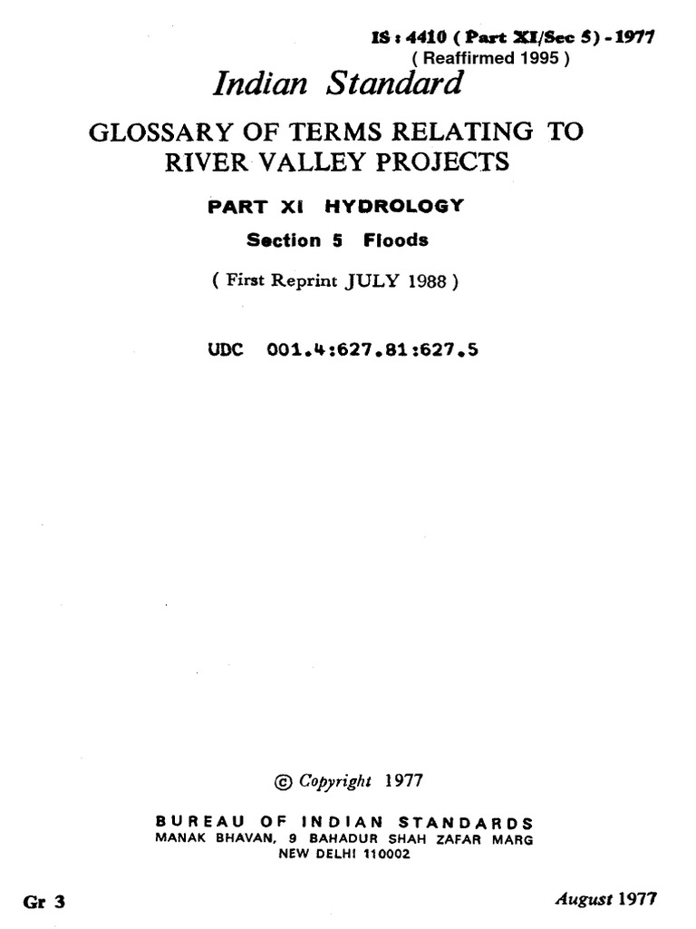Indian Standard Glossary of Terms Relating To River Valley Projects