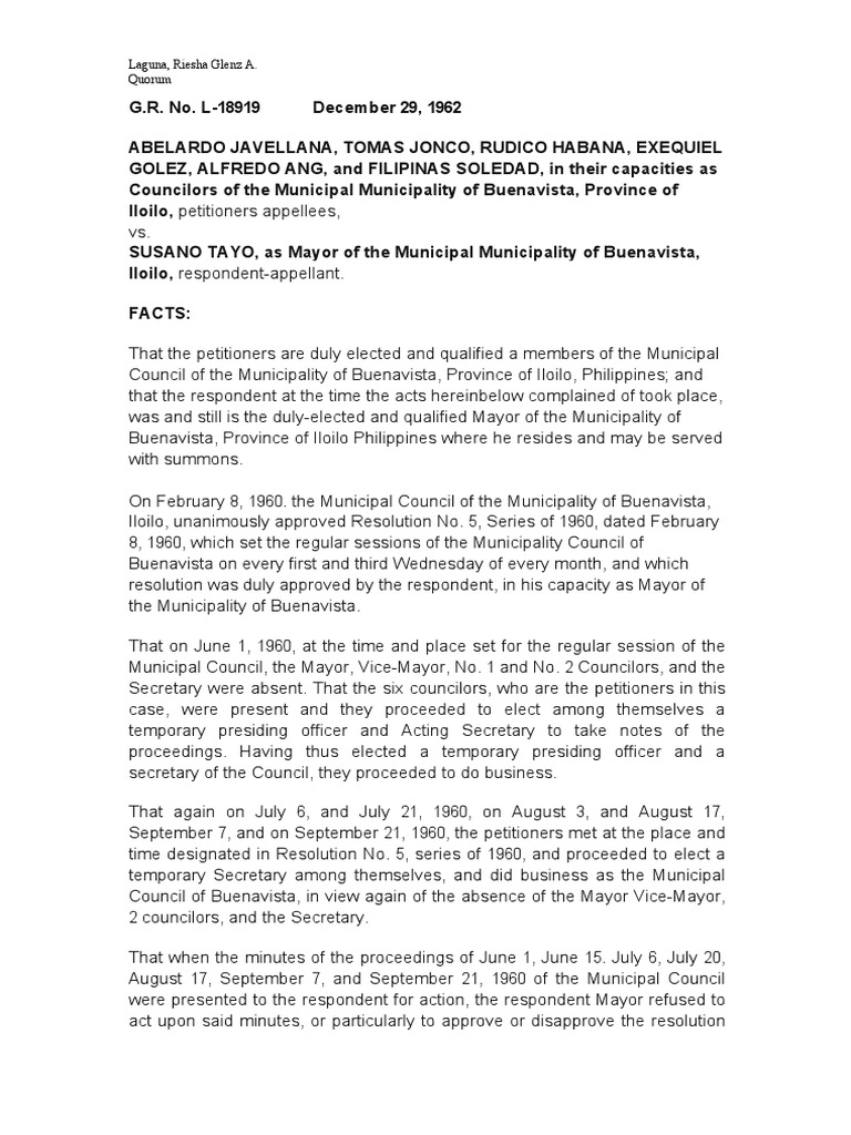 Quorum Requirements for Valid Municipal Council Sessions PDF Mayor