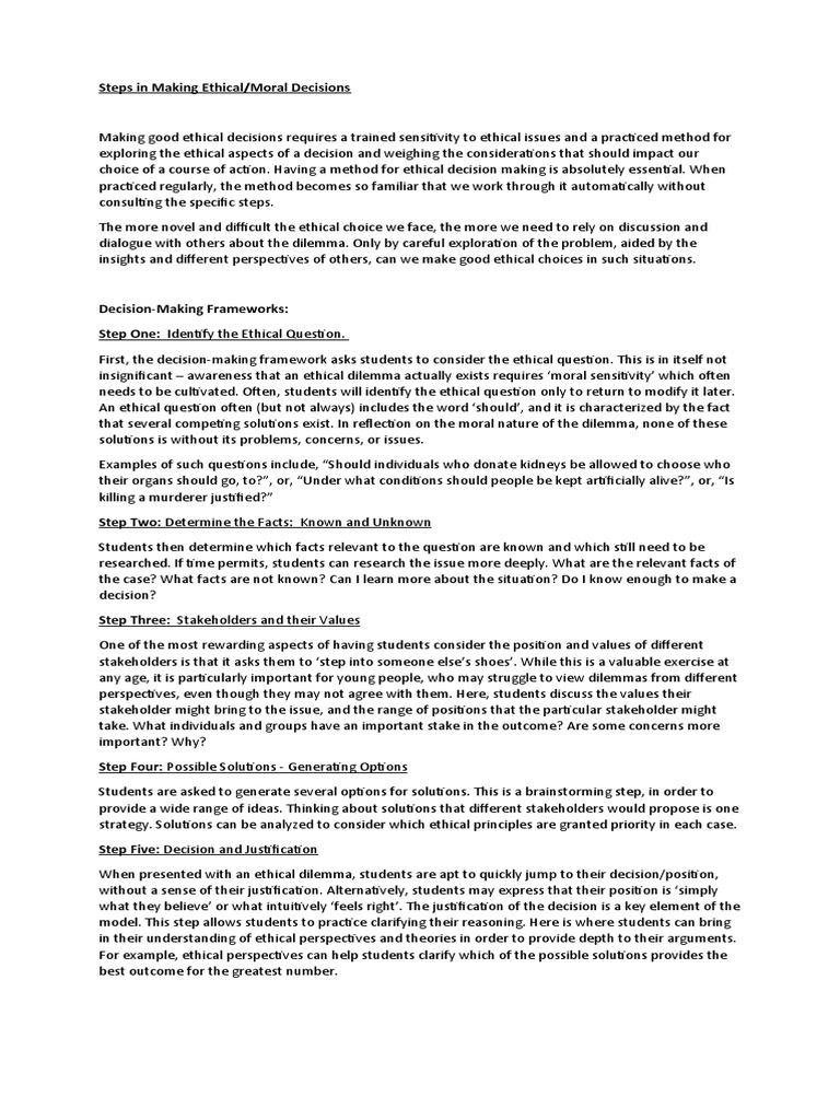 Steps in Making Ethical Decisions | PDF | Decision Making | Critical ...