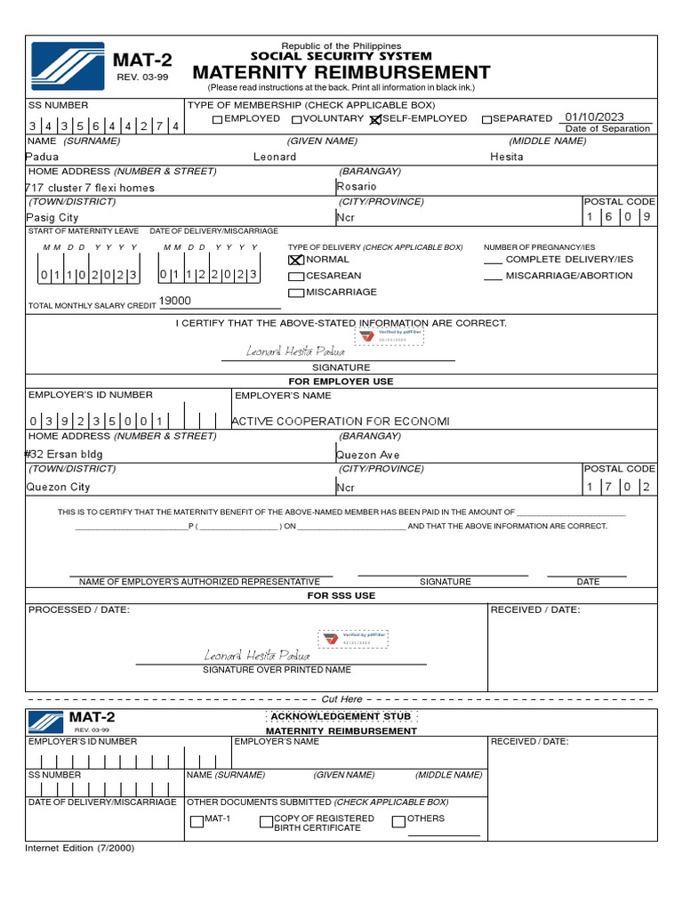 Mat 2 Form PDF Childbirth Birth Certificate