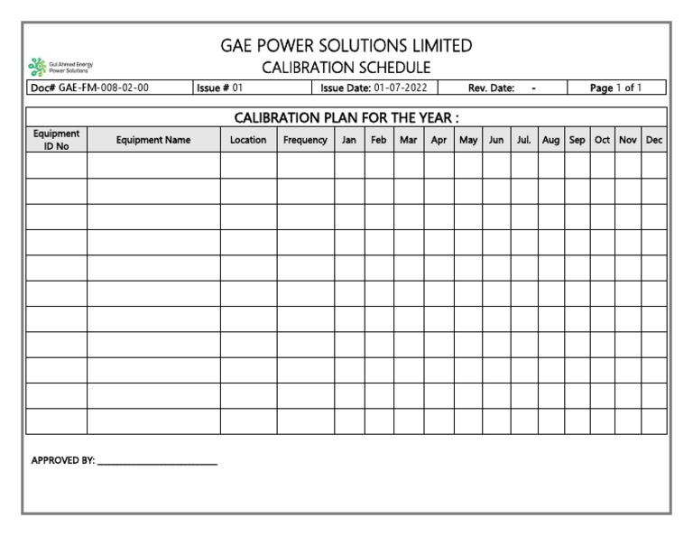 Annual Calibration Schedule Template | PDF