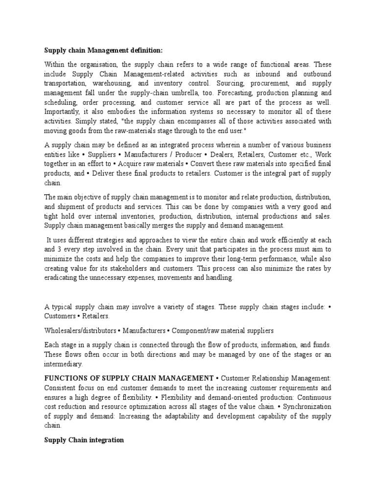 Aspects of Supply Chain Management | PDF | Supply Chain | Supply Chain ...