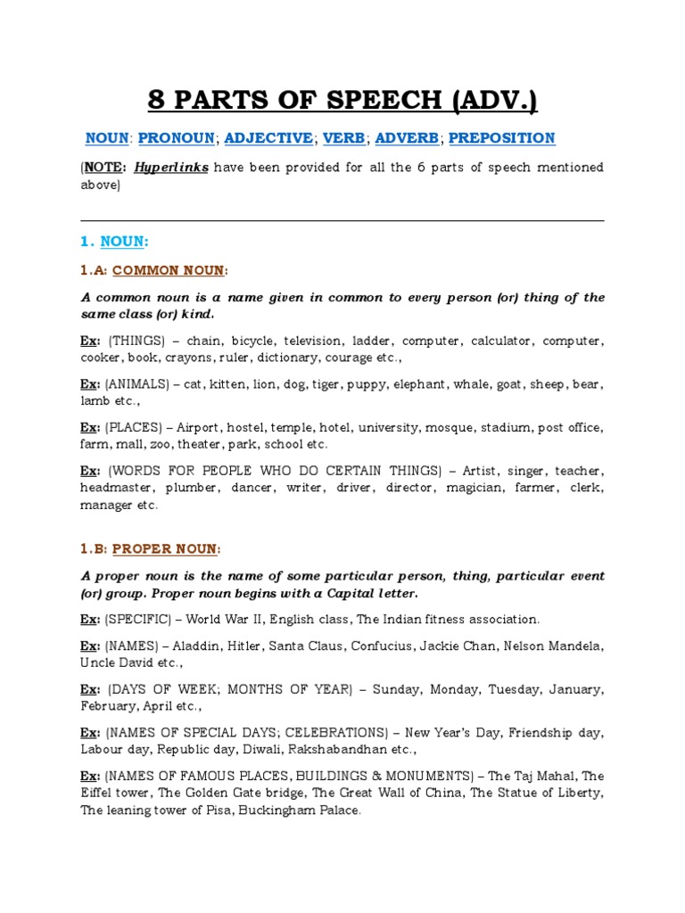 8 Parts of Speech Advanced PDF Pronoun Adverb