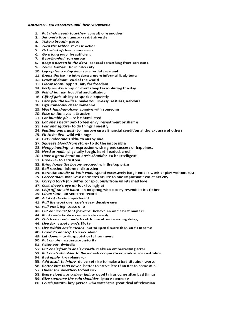 IDIOMATIC EXPRESSIONS and Their MEANINGS PDF