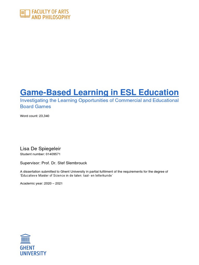 Game Based Learning in ESL | PDF | Learning | Teaching Method