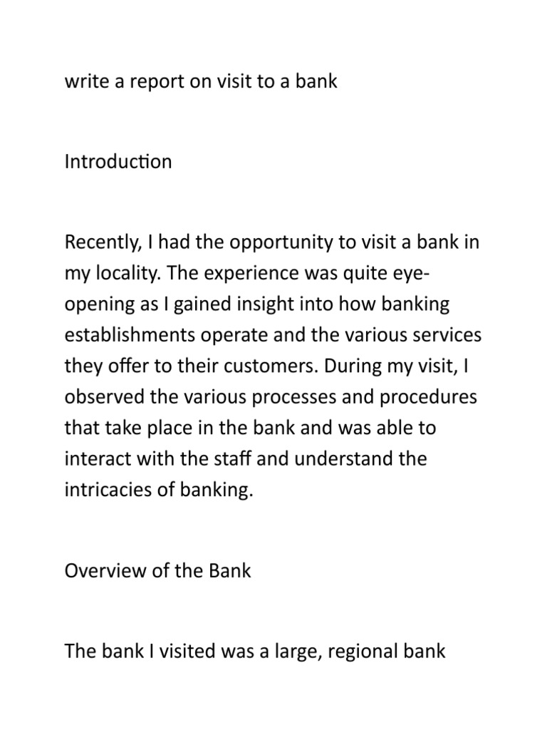 report on visit to a bank