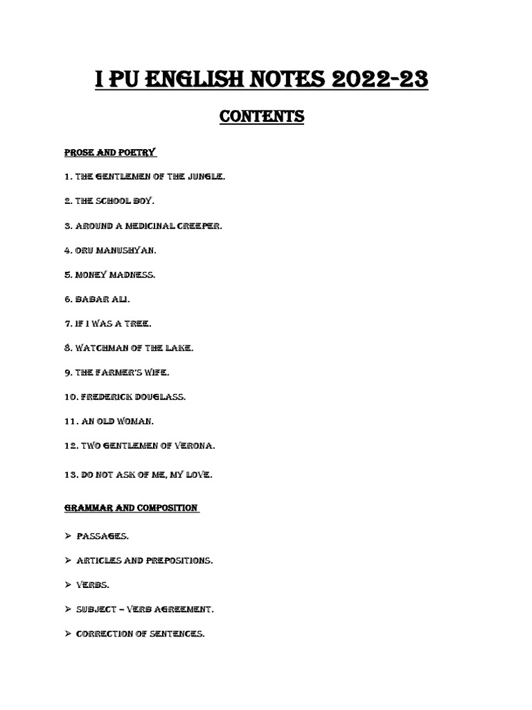 1st Pu English Notes 22-23 | PDF | English Language | Elephant