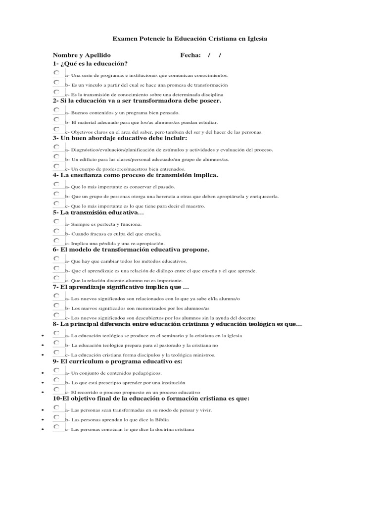 Educación Cristiana: Transformación y Aprendizaje | PDF | Plan de ...