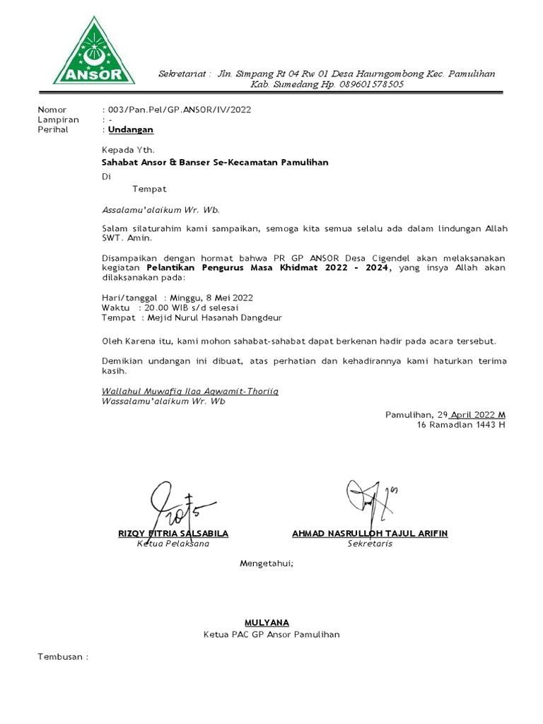 Undangan Pelantikan Pengurus | PDF