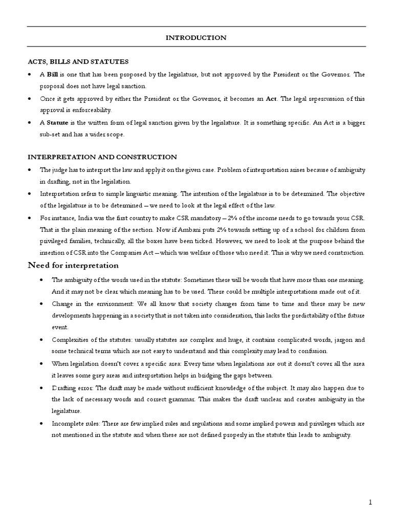 Interpretation of Statutes PDF Statutory Interpretation Plain