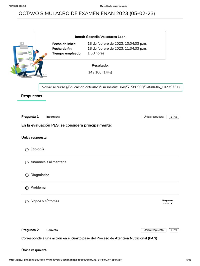 Resultado del Octavo Simulacro ENAN 2023 | PDF | Glucógeno | Hipoglucemia