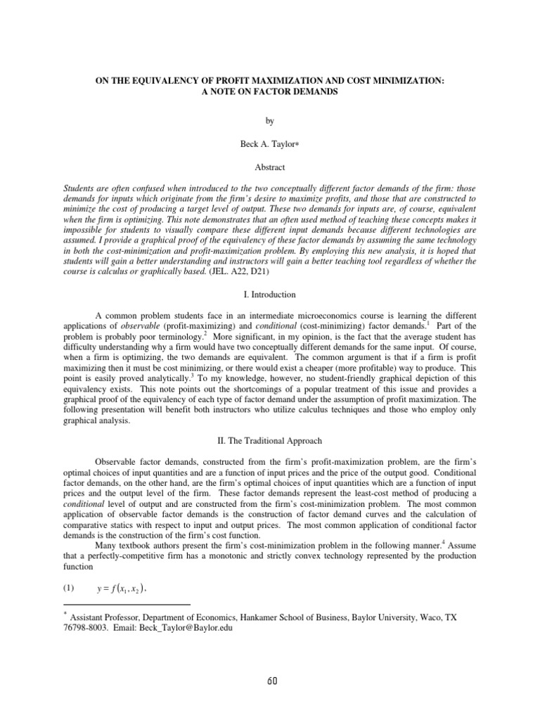 Cost Minimization Formula