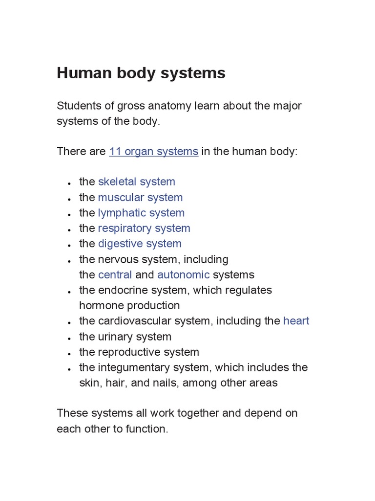 Human Body Systems Biology Diagrams