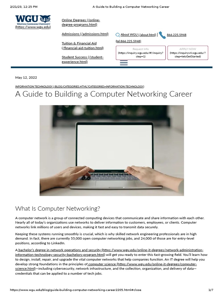 A Guide To Building A Computer Networking Career PDF Computer Network Computer Security