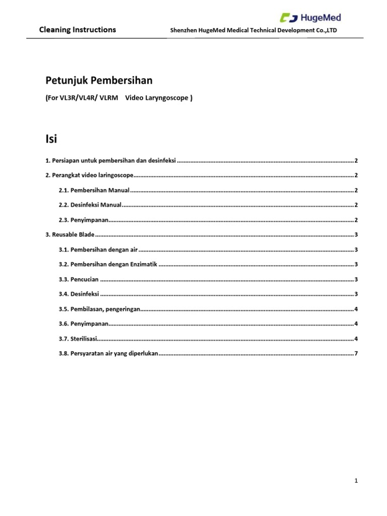 Cleaning Instruction VL3R VL4R VLRM Video Laryngoscope (Bahasa) PDF
