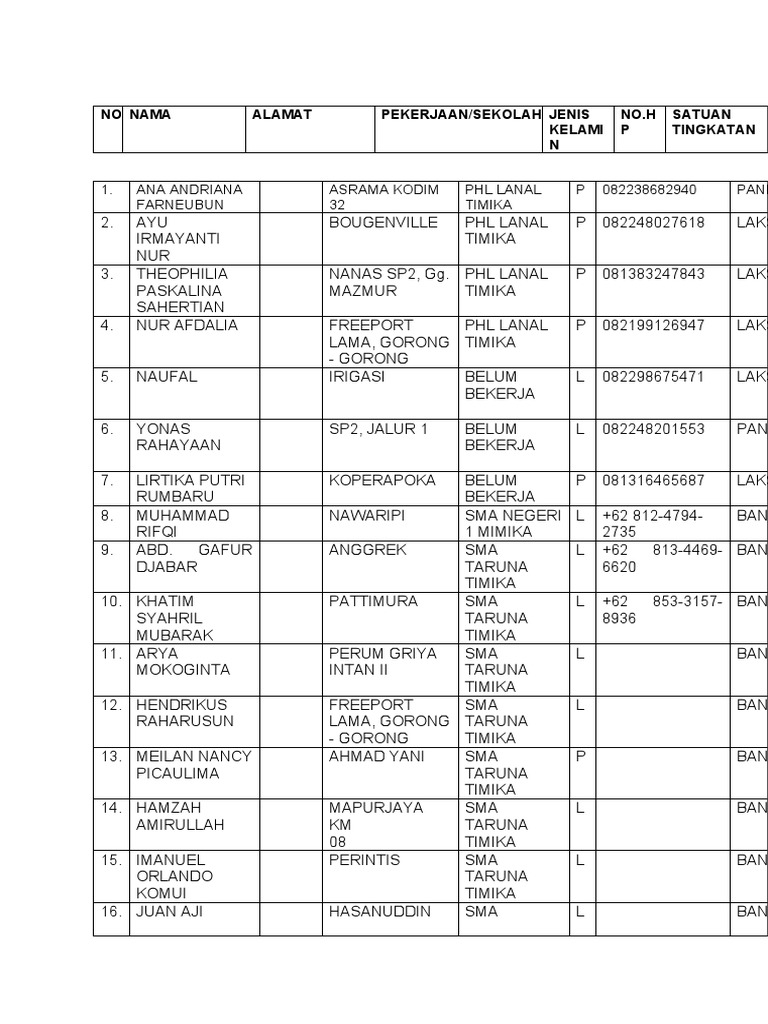 Data Pekerjaan dan Pendidikan Timika | PDF