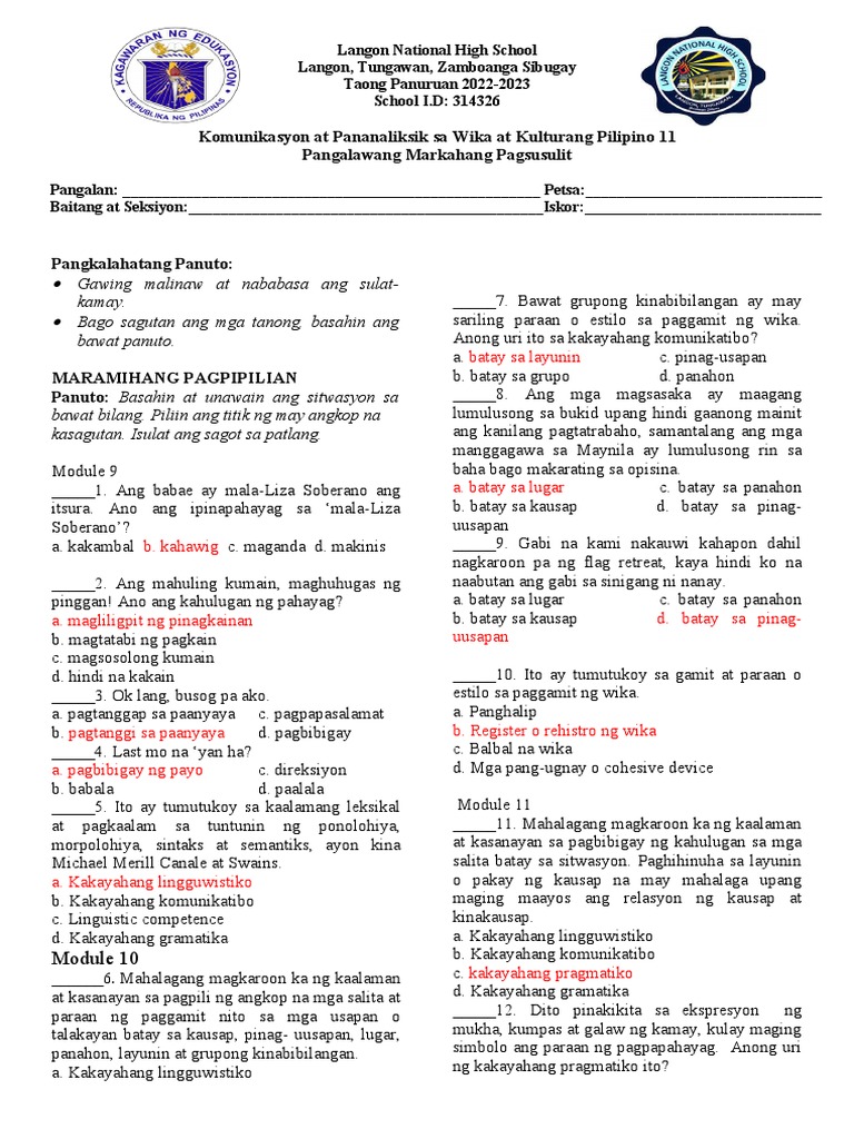 2nd Quarterly Assesment Grade 11 Pdf