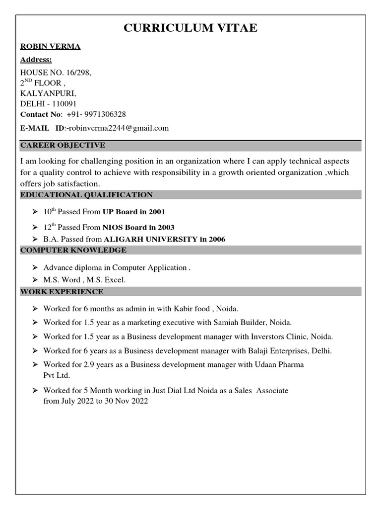 Robin Verma's Professional CV | PDF | Career & Growth