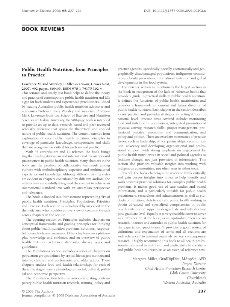 Public Health Nutrition From Principles | PDF | Public Health | Dietitian