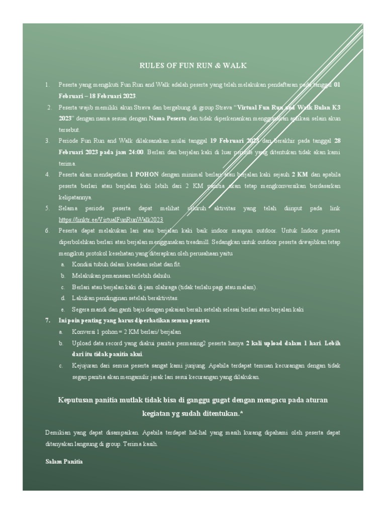 Aturan Fun Run dan Walk 2023 | PDF