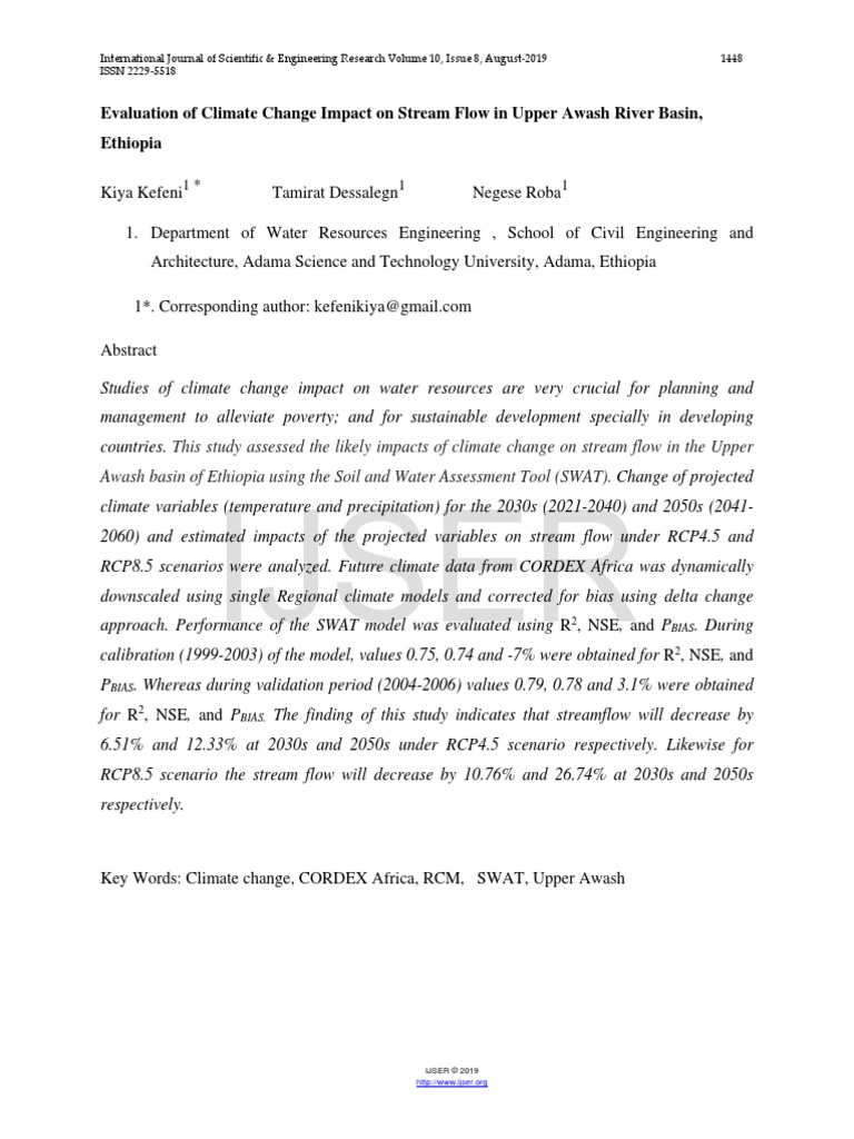 Evaluation of Climate Change Impact On Stream Flow in Upper Awash River ...