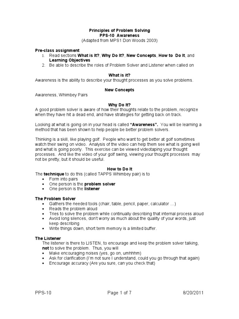 Principles of Problem Solving PPS-10 Awareness | PDF | Educational ...