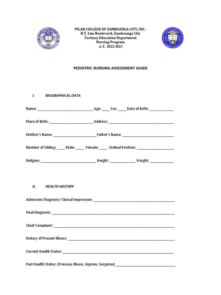 Pediatric Nursing Assessment Form | PDF | Wellness