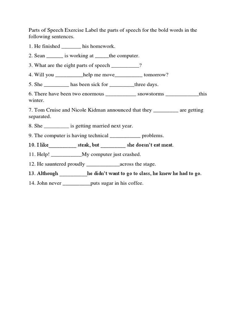 Parts of Speech Labeling Exercise | PDF