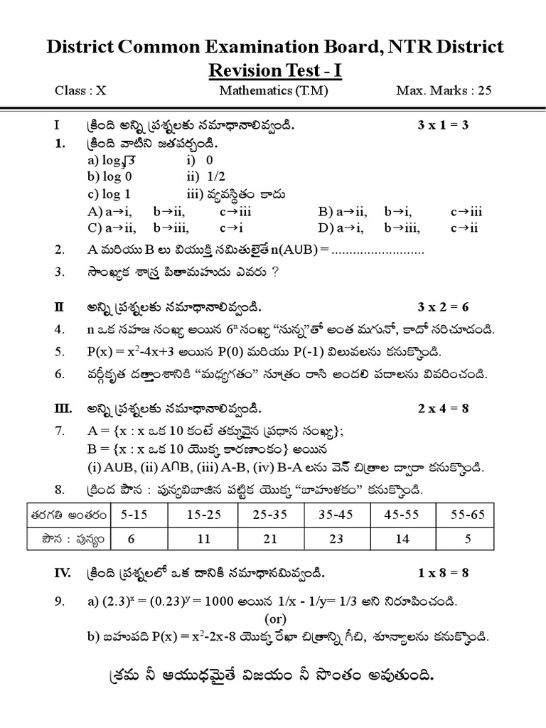 Mathematics Question Paper Telugu PDF