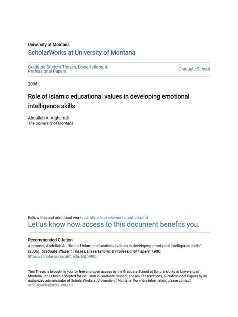 Role of Islamic Educational Values in EI | PDF | Emotional Intelligence ...