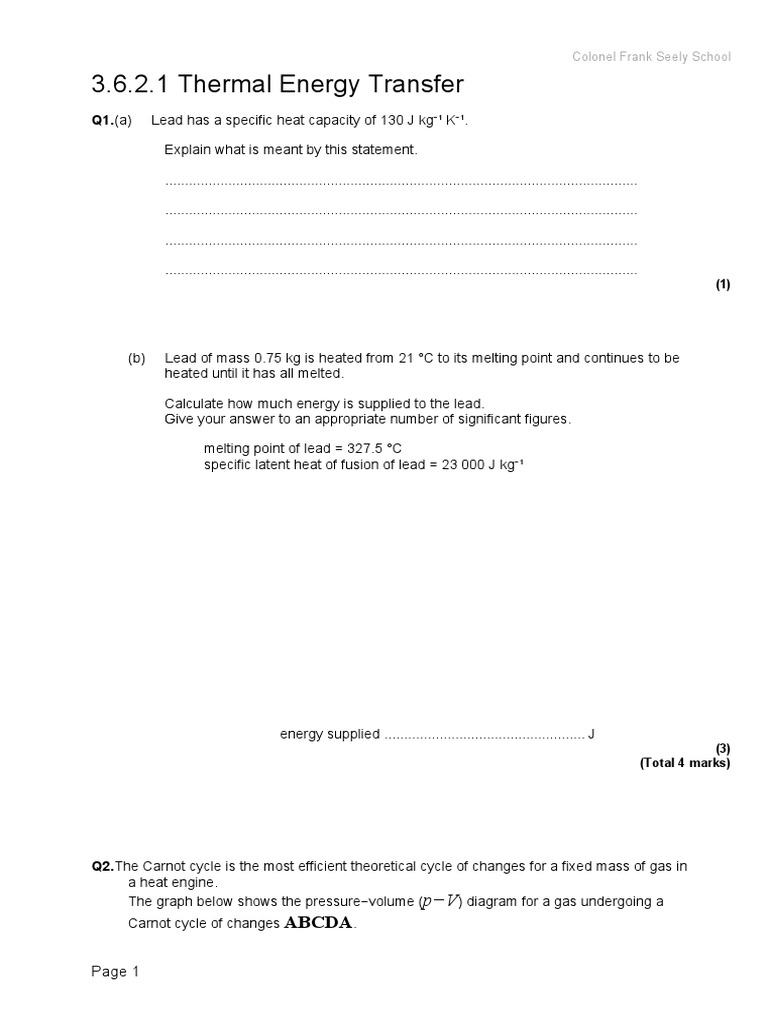 Thermal Energy Transfer Calculations | PDF | Heat | Heat Capacity