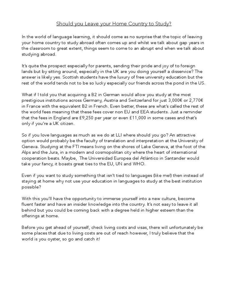 Should You Leave Your Home Country To Study? PDF PDF International Student Learning