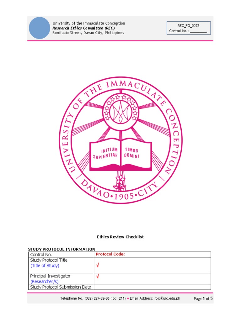REC - FO - 0022 - Ethics Review Checklist GRAD SCH | PDF