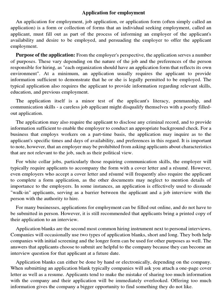 Employment Application Overview Guide | PDF | Business