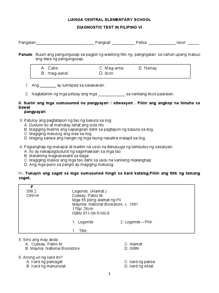 Diagnostic Test Filipino 6 IDD2 PDF
