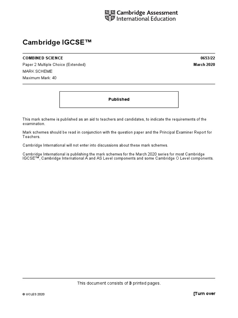 Cambridge IGCSE™: Combined Science 0653/22 March 2020 | PDF | Secondary ...