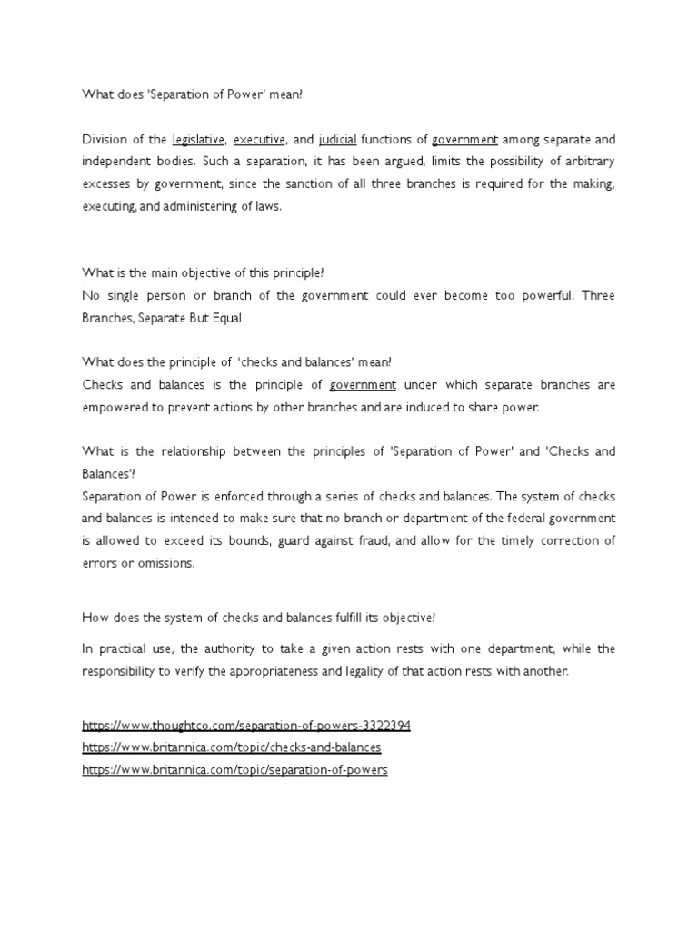 Separation of Powers and Checks Balances | PDF | Politics | Social Science