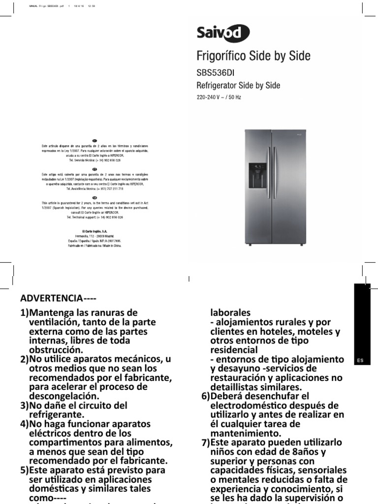 Saivod SBS536DI Fridge-Freezer | PDF | Refrigerador | Alimentos