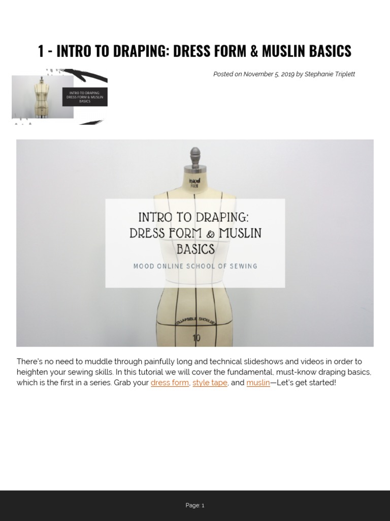Draping Dress Form Muslin Basics PDF Seam (Sewing) Textiles