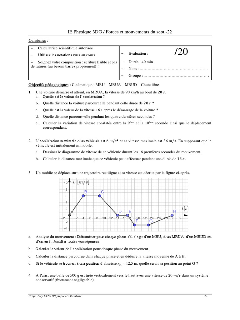 IE Forces Et Mouvements - MRU - MRUA - MRUD - Chute Libre | PDF ...