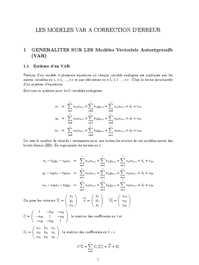 Modèles VAR à Correction d'Erreur | PDF | Équations | Matrice ...
