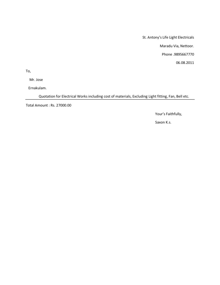 Quotation For Electrical Works | PDF | Technology & Engineering